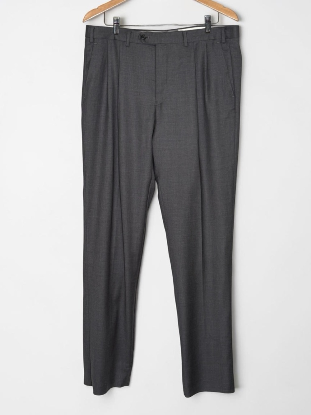NWT Ralph Lauren 36W Medium Grey Pleated Wool Dress Pants Unhemmed Lightweight